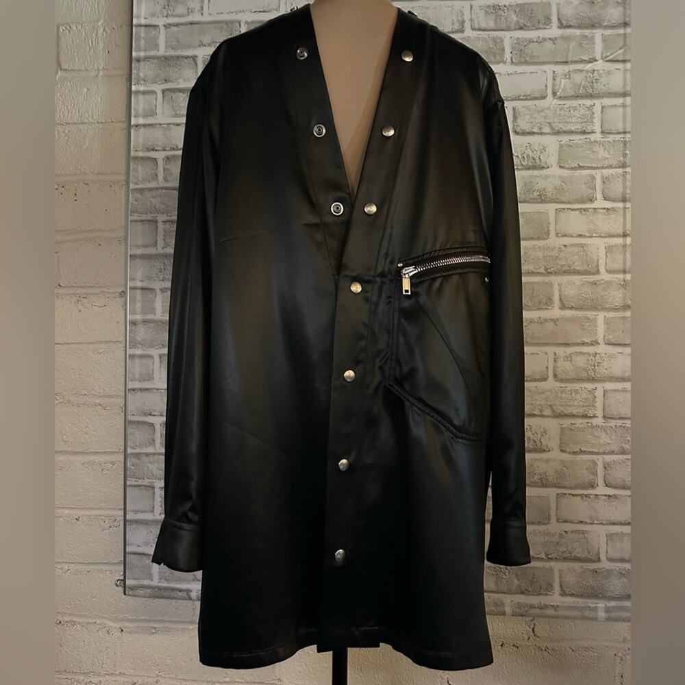 Rick Owens Performa FW20 Larry Faux Leather Shiny Shirt Black IT 54 XL Shacket - Picture 11 of 15